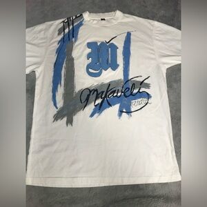 White Graphic T-Shirt with Blue and Gray Accents Makaveli Brand XL